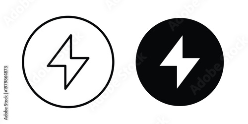 Bolt icon. Flat and outline icons. Black icons