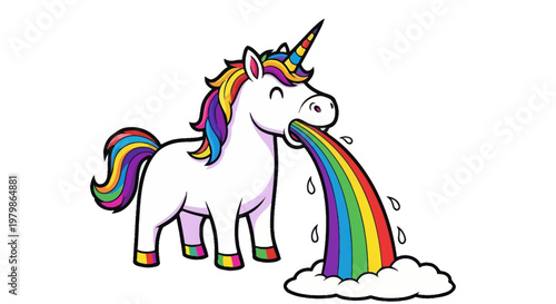 Funny Unicorn Vomiting Rainbow, Cute Cartoon Animal Illustration