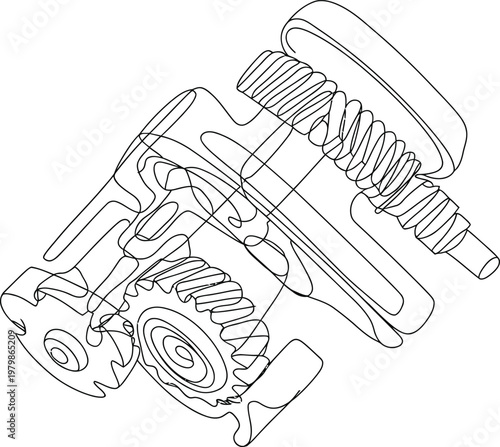 Metal worm gear drive mechanism featuring interconnected cogwheels for precise power transmission and rotational motion control
