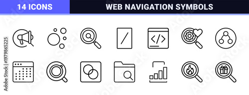 Minimalist search and discovery outline icon set for web and data analysis
