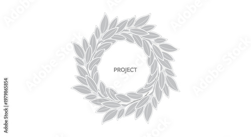 Wreath of leaves with the word PROJECT in the center, minimalist design, graphic resource for projects and ideas