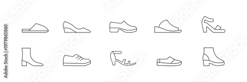 Canvas-taulu Footwear and Shoe Icon Set – Sneakers, High Heels, Boots and Fashion Shoes Vector Collection