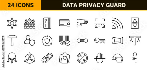 Security Icon Set: Cyber Protection, Privacy, and Data Safety Graphics