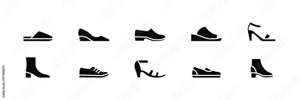 Obraz premium Shoe and Footwear Icons – Casual Shoes, Sandals, Boots and Fashion Vector Set.eps10