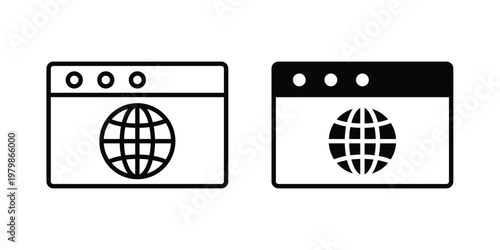 Browser icon. Flat and outline icons. Black icons