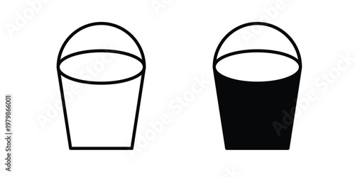 Bucket icon. Flat and outline icons. Black icons