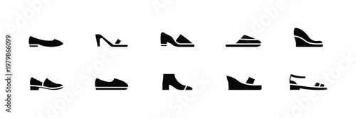 Foto Fashion Footwear Icon Set – Sneakers, Heels, Loafers and Shoe Line Vector Collec
