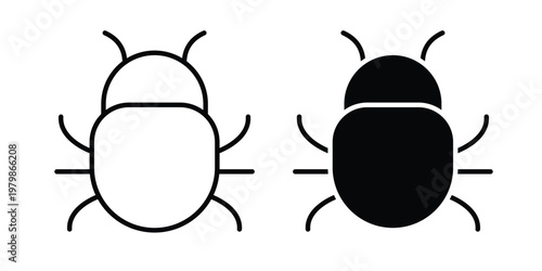 Bug icon. Flat and outline icons. Black icons