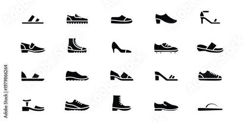 Cuadro en lienzo Fashion Footwear Icon Set – Sneakers, Heels, Loafers and Shoe Line Vector Collec