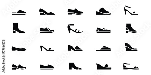 Foto Fashion Footwear Icon Set – Sneakers, Heels, Loafers and Shoe Line Vector Collec