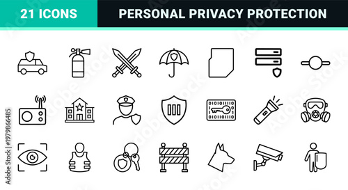 Security and protection outline icons for safety and privacy
