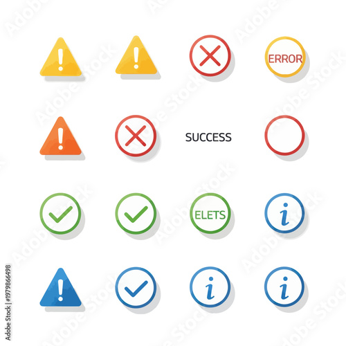 Free Download Collection of warning and information icons including checkmarks and cross symbols for digital design - GFXLoad