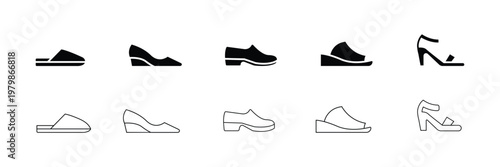 Tableau sur toile Outline Women and Men Shoe Icons Pack Flat Line Footwear Symbols