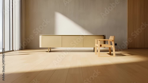 Modern Interior With Minimalist Furniture and Natural Light Streaming Through Large Windows