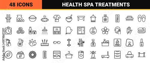 Spa and wellness outline icon set for beauty and health