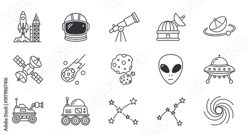 Space icons and symbols.
