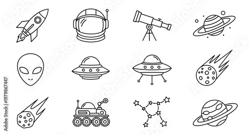 Space icons and symbols.