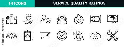Minimalist customer satisfaction and feedback line icon set.