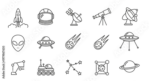 Space icons and symbols.