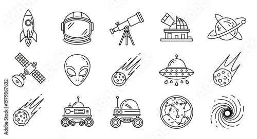 Space icons and symbols.