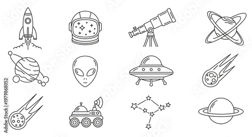 Space icons and symbols.