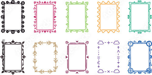 Decorative ornamental frames set, 10 colorful vector border designs. Elegant floral and geometric frame collection for invitations and cards. vector illustration