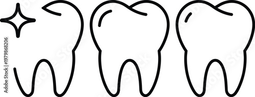 dental care icon with three healthy teeth and sparkle effect representing whitening treatment hygiene and professional dentistry service illustration