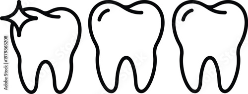 professional dental icon featuring row of three healthy teeth with bright sparkle highlighting whitening and superior oral hygiene concept design