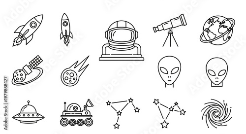 Space icons and symbols.
