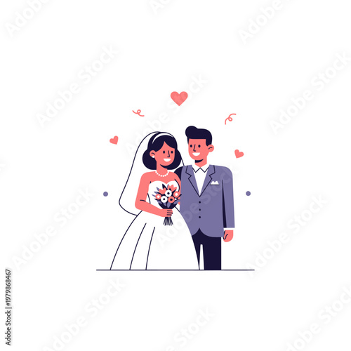 Happy Bride and Groom Couple Illustration | Wedding Day Celebration