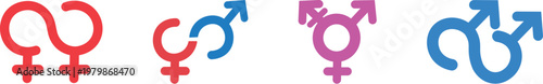 Gender symbols icons set. These graphics use a modern, rounded line-art style and are commonly used to represent LGBTQ+ pride, gender diversity, and various relationship types in digital.