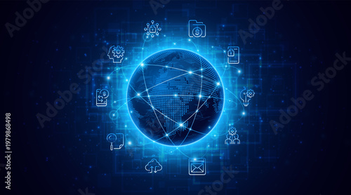 Wallpaper Mural Global connection network background. World map. High-speed internet technology concept or fast wireless data transmission. modern internet network connection technology background Torontodigital.ca