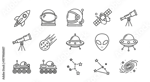 Space icons with astronomy symbols.