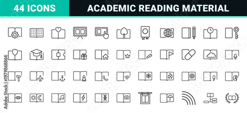 Education and literature minimalist line icon set.