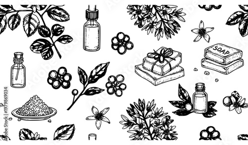 May Chang Litsea Cubeba Seamless Pattern Spa Beauty Vector Design