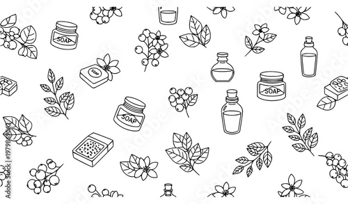 Minimal Litsea Cubeba Botanical Cosmetic Seamless Pattern Vector