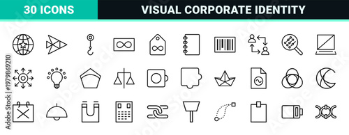 Branding and identity minimalist outline icon set for business marketing strategy