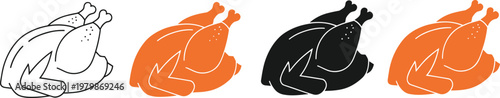 Roasted chicken icon set in multiple styles. Outline, solid and colored poultry symbols. Simple food silhouette vector isolated collection.