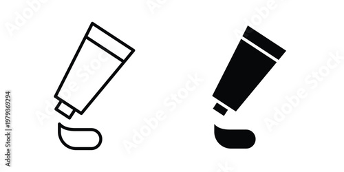Cream tube icon. Flat and outline icons. Black icons