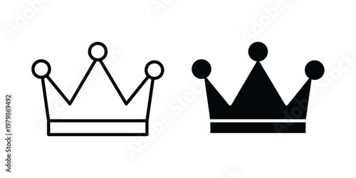 Crown icon. Flat and outline icons. Black icons