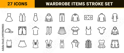 Minimalist clothing and fashion apparel line icon set