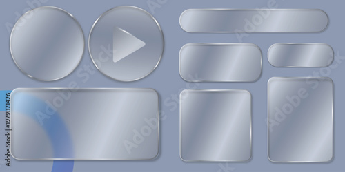 Glass morphism UI Elements Set with Transparent Glossy Buttons and Panels on Soft Gradient Background