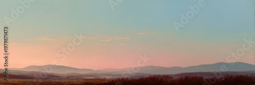 Tranquil Sunset Over Rolling Hills and Misty Valley Landscape