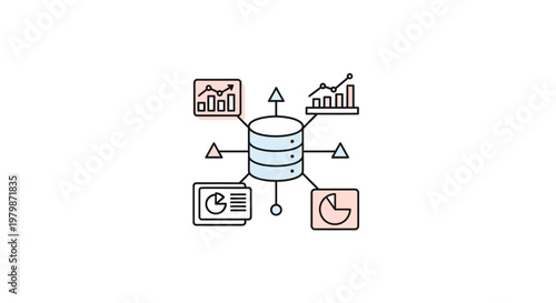 Database System with Connected Icons and Arrows.