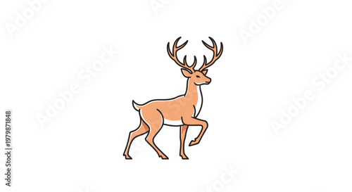 Deer Cartoon Illustration Running with Antlers.