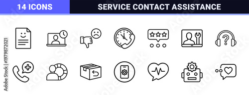 Customer service support and technical assistance outline icons.