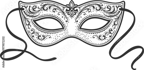 Ornate Venetian Masquerade Mask Illustration with Decorative Swirls