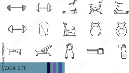 Print Fitness and Gym Equipment Line Icon Set