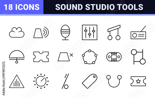 Music and audio equipment line icons for sound design