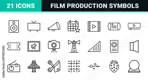 Video and movie production minimalist line icon collection.